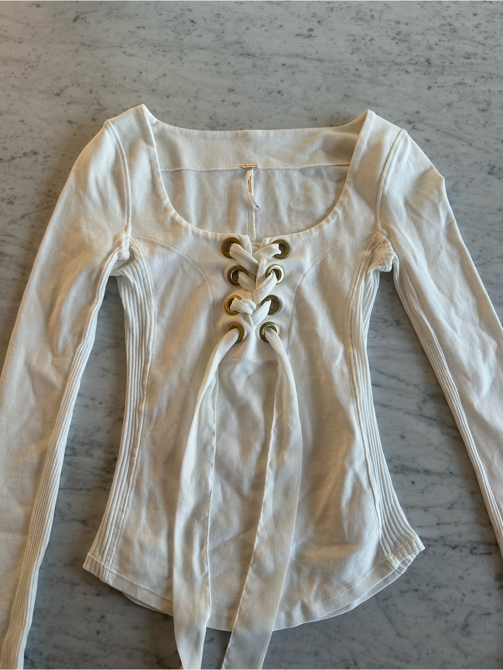Free people White Lace-Up Long Sleeve Women’s Top